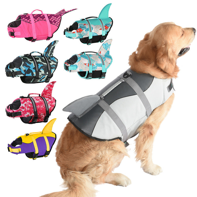 Size XS Green Scales Pattern Pet Life Jacket for Dogs - Summer Swimming Safety Vest with Shark Fin for Small to Large Breeds