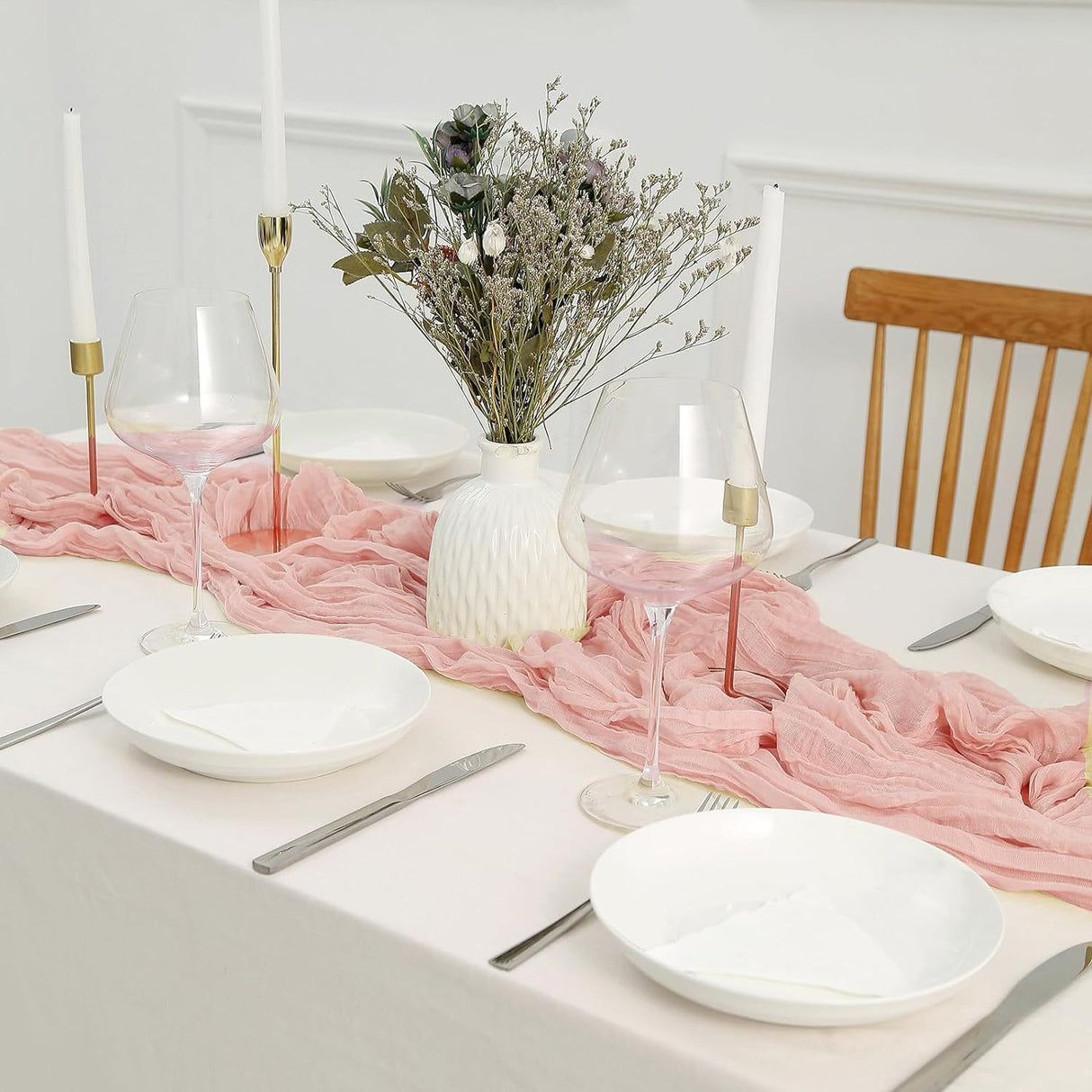 Yellow Bohemian Gauze Table Runner 2-Pack - Polyester Fabric for Party and Birthday Table Decor