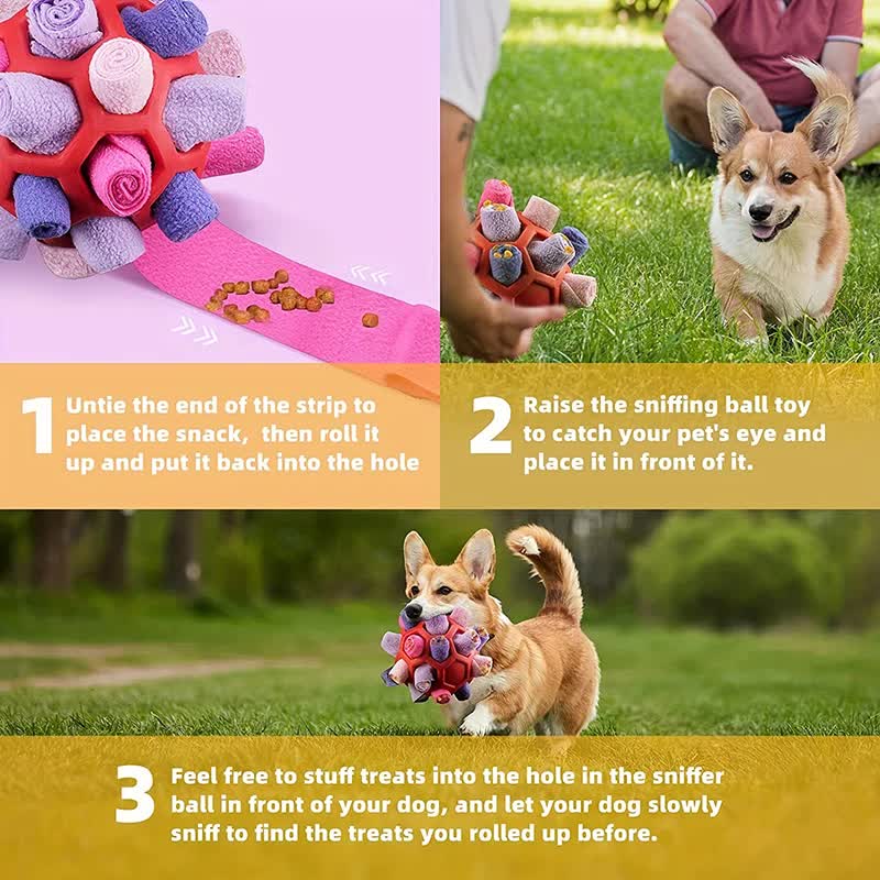 Blue Ball And Blue Strips Of Fabric Interactive Pet Snuffle Ball - Treat-Dispensing Toy for Dogs and Cats, 20 cm TPR and Felt Fabric for Mental Stimulation