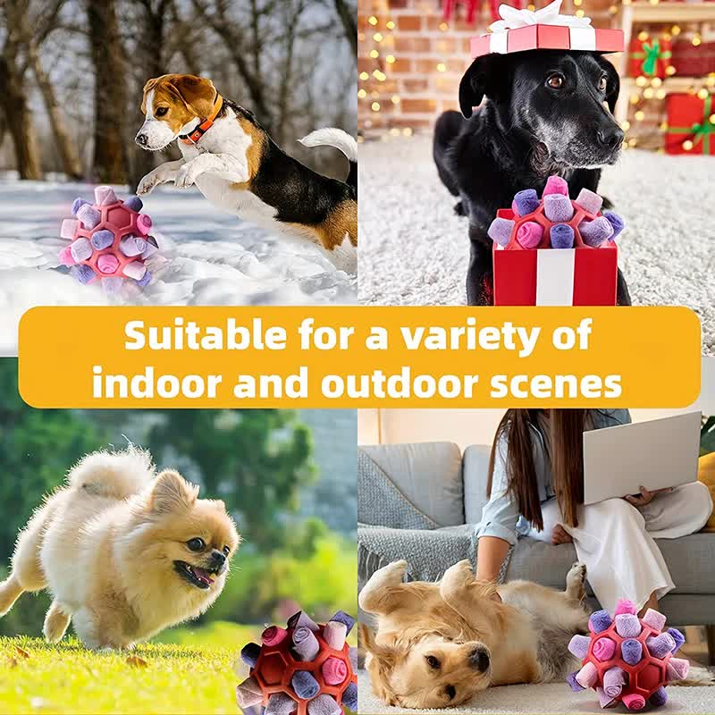 Pink Ball And Colorful Strips Of Fabric Interactive Pet Snuffle Ball - Treat-Dispensing Toy for Dogs and Cats, 20 cm TPR and Felt Fabric for Mental Stimulation