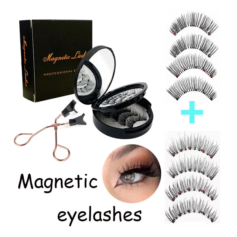 Style 1 Black Magnetic False Eyelashes Kit - 3 Pairs with Applicator Clip and Mirror Case