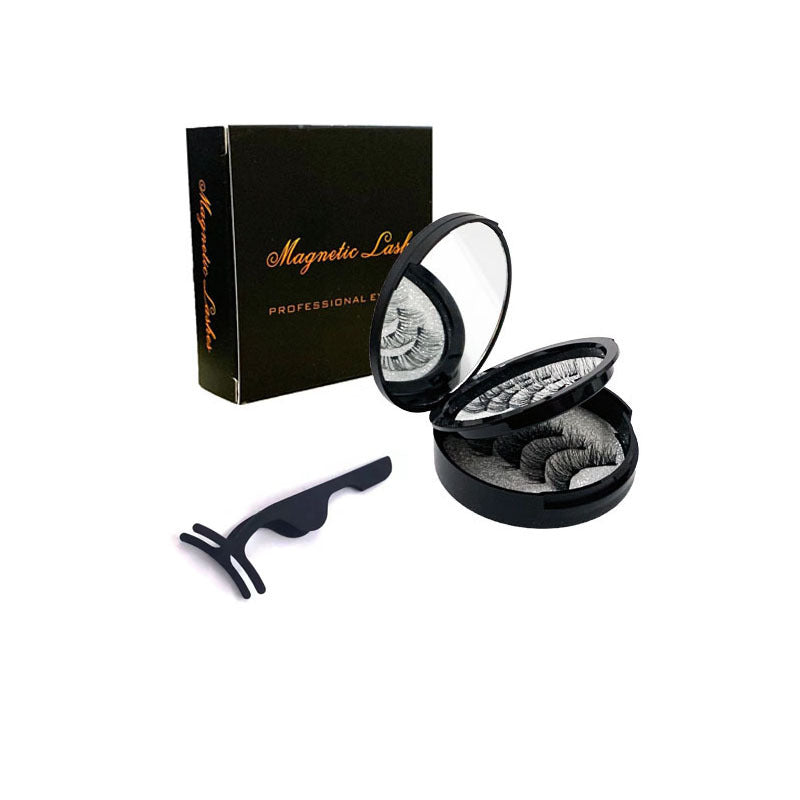 Style 1 Black Magnetic False Eyelashes Kit - 3 Pairs with Applicator Clip and Mirror Case