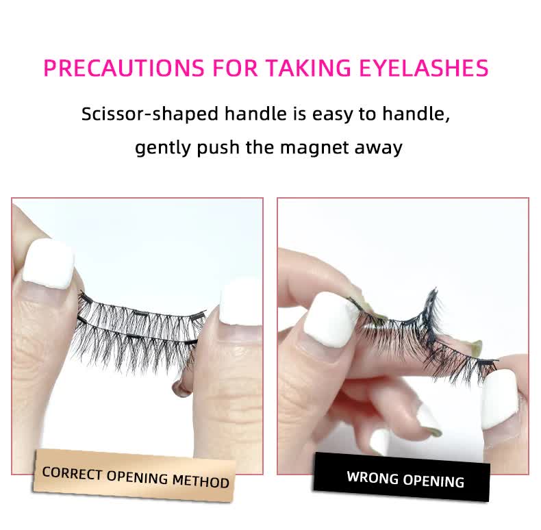 Style 1 Black Magnetic False Eyelashes Kit - 3 Pairs with Applicator Clip and Mirror Case