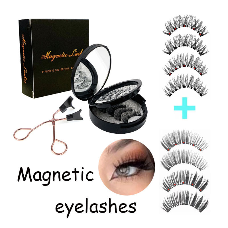 Style 5 Black Magnetic False Eyelashes Kit - 3 Pairs with Applicator Clip and Mirror Case