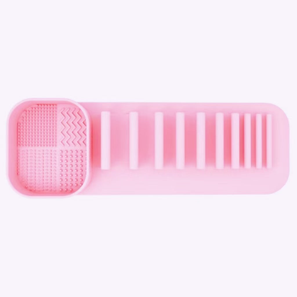 3 Pcs Pink Silicone Makeup Brush Organizer and Cleaning Rack - Wall-Mounted Holder with Brush Cleaning Texture