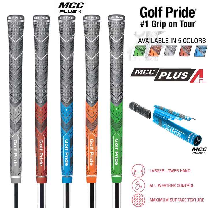 2 Pcs Blue MCC PLUS4 Midsize Golf Grip - Rubber and Cotton Thread Hybrid, 265 mm, 72g, Core 60