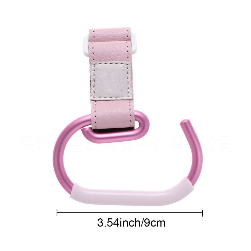 Black Stroller Hooks 4-Pack - Leather and Alloy Pram Hooks with Velcro for Mom Bags and Accessories