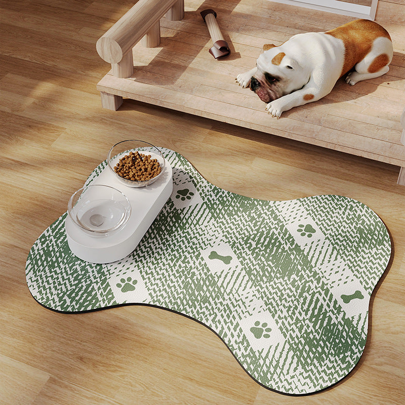 Green And White Pet Feeding Mat 50x70cm - Anti-Slip, Durable Diatom Mud Mat for Dogs and Cats, Easy to Clean