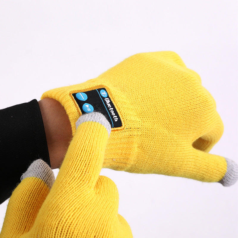Yellow Bluetooth Touchscreen Winter Gloves - Warm, Thickened, and Hands-Free for Calls and Music, Perfect for Cycling