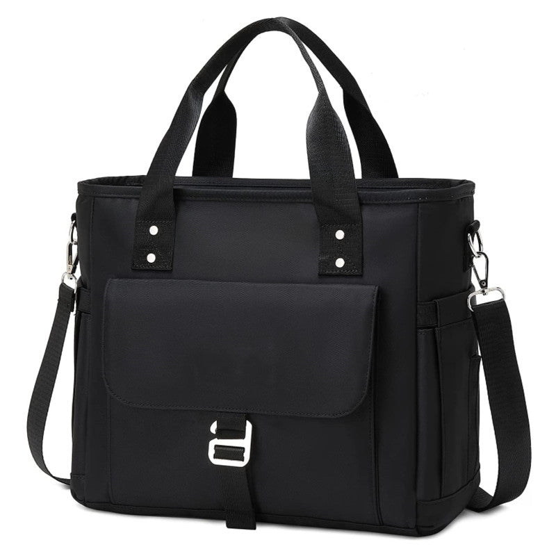 Black Spacious Insulated Lunch Bag - Wide Open Design, Removable Strap, Side Water Bottle Pockets - Perfect for Work, Picnic & Travel