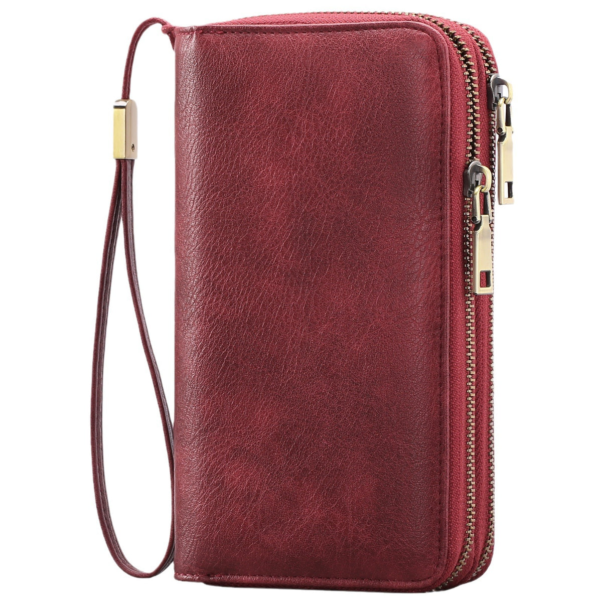 Black Double Zipper Women's Wallet - Large Capacity Clutch Organizer with Wristlet Strap