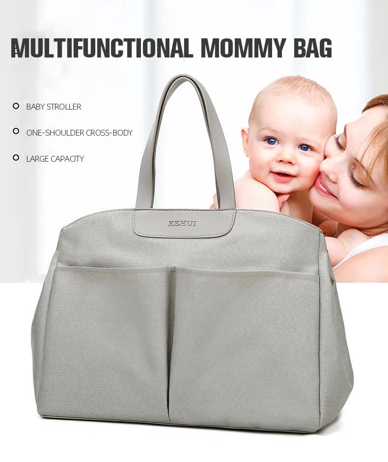 Size Small Grey Stylish Multi-Function Diaper Bag - Insulated Tote with Shoulder Strap for Baby Essentials