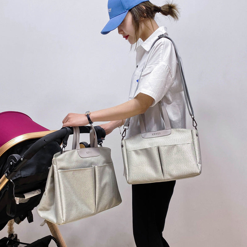 Size Small Grey Stylish Multi-Function Diaper Bag - Insulated Tote with Shoulder Strap for Baby Essentials