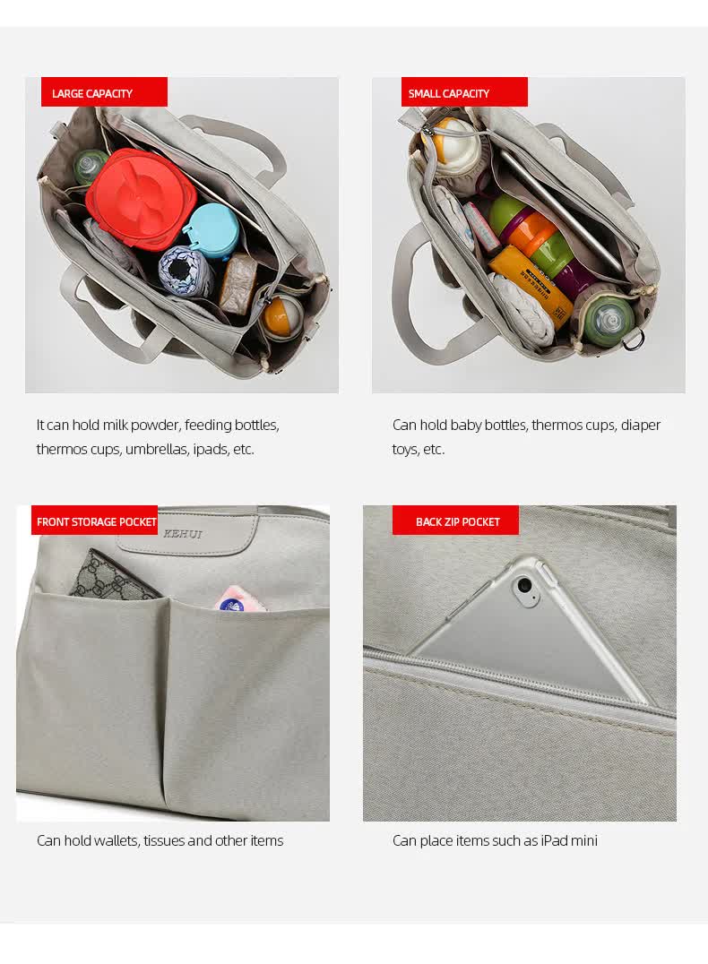 Size Large Dark Blue Stylish Multi-Function Diaper Bag - Insulated Tote with Shoulder Strap for Baby Essentials