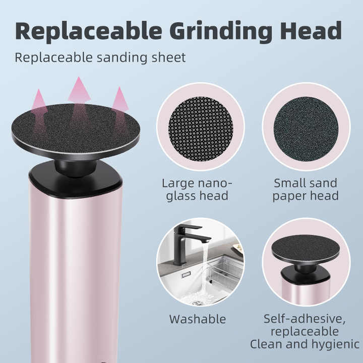 Rose Glod Rechargeable Electric Foot File with 9 Speed Settings - Callus Remover for Smooth Feet