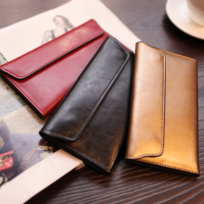 Dark Green Women's Genuine Leather Long Wallet - Slim Business Clutch with Snap Closure, Multi-Card Holder