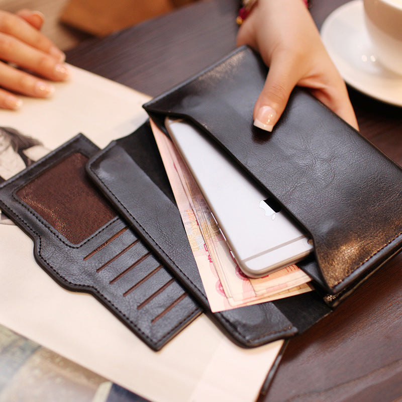Dark Green Women's Genuine Leather Long Wallet - Slim Business Clutch with Snap Closure, Multi-Card Holder