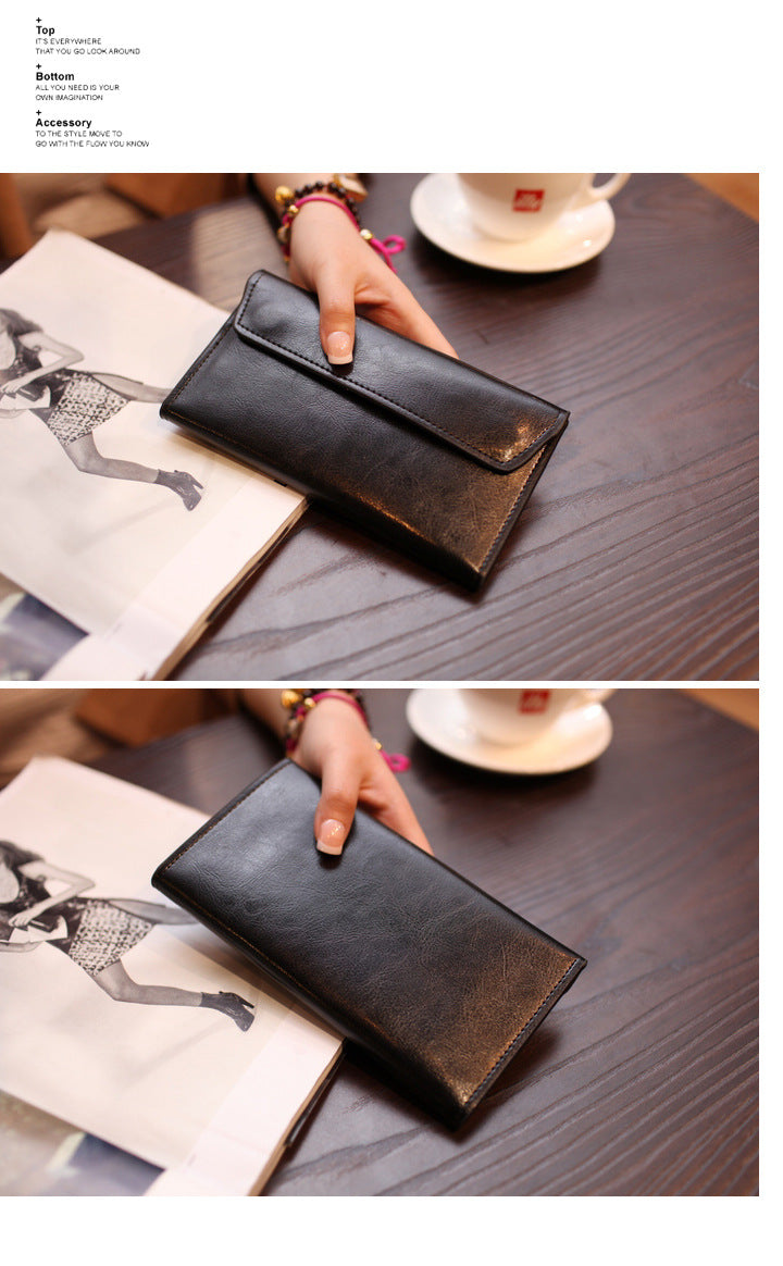 Dark Green Women's Genuine Leather Long Wallet - Slim Business Clutch with Snap Closure, Multi-Card Holder