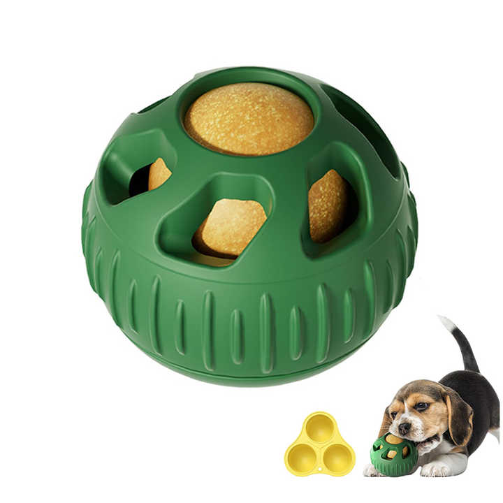 Grey Ball and Black Mold Pet Treat Dispensing Ball and Molding Set - Silicone Dog Chew Toy for Teeth Cleaning and Boredom Relief