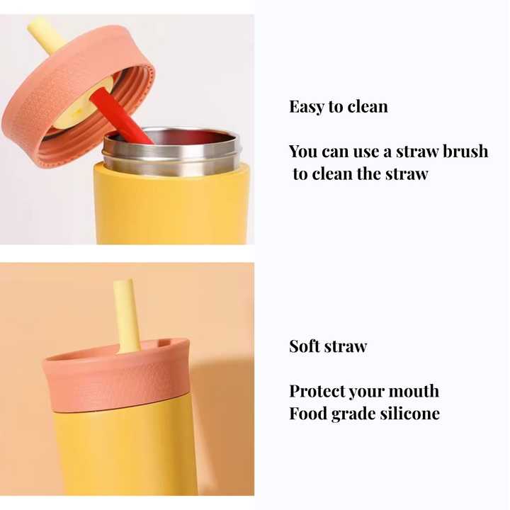 2 Pcs Beige 12oz Insulated Tumbler with Straw - 304 Stainless Steel, BPA-Free, Leak-Proof Coffee Mug for Hot and Cold Drinks