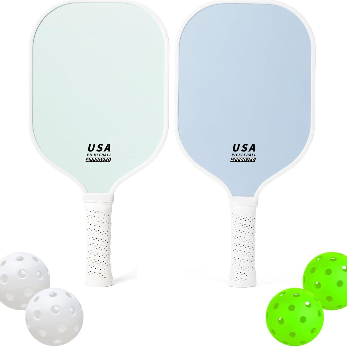 Light Green Fiberglass Pickleball Paddle - Lightweight 215g with Anti-Slip TPU Grip for Outdoor Sports