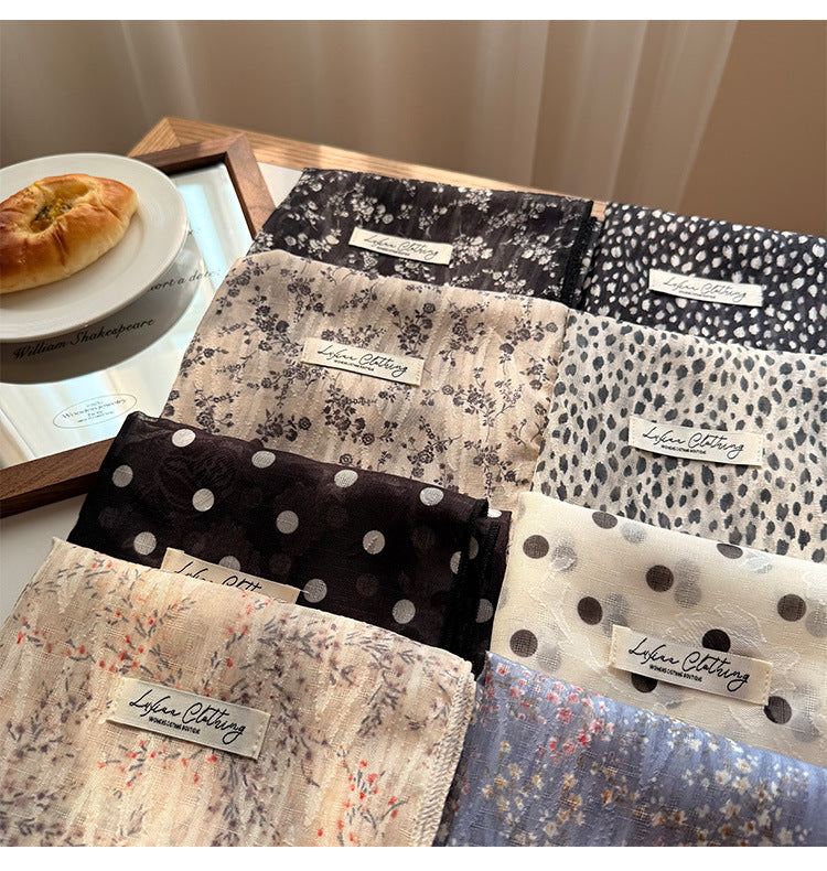 Style 15 Beige Versatile Patterned Square Scarf | 65x65cm Lightweight Polyester Neckerchief Headband | Vintage Polka Dot & Floral