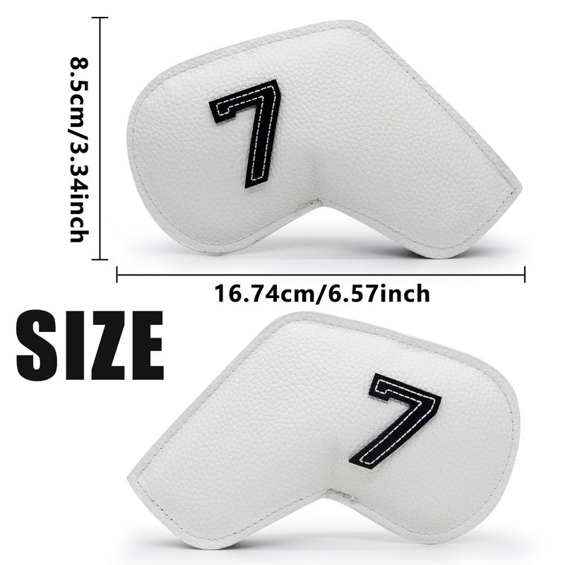 White Golf Iron Head Covers Set of 10 - Waterproof PU Leather Club Protectors with Embroidered Numbers (3-9, P, A, S)
