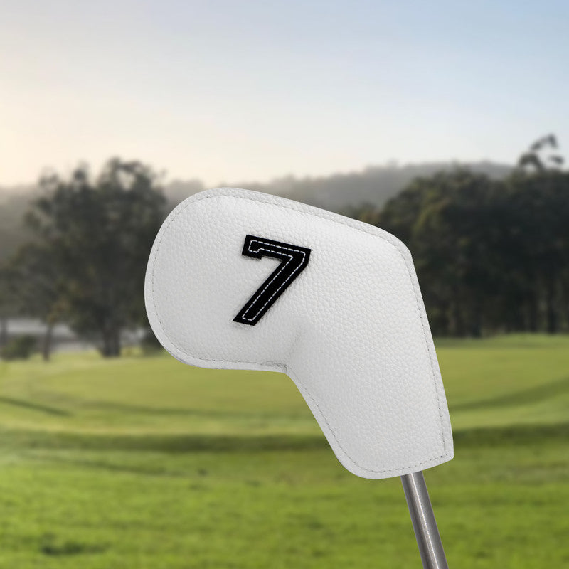 Black Golf Iron Head Covers Set of 10 - Waterproof PU Leather Club Protectors with Embroidered Numbers (3-9, P, A, S)