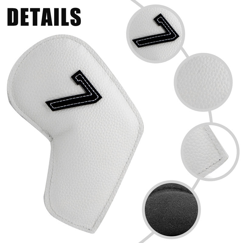 Beige Golf Iron Head Covers Set of 10 - Waterproof PU Leather Club Protectors with Embroidered Numbers (3-9, P, A, S)