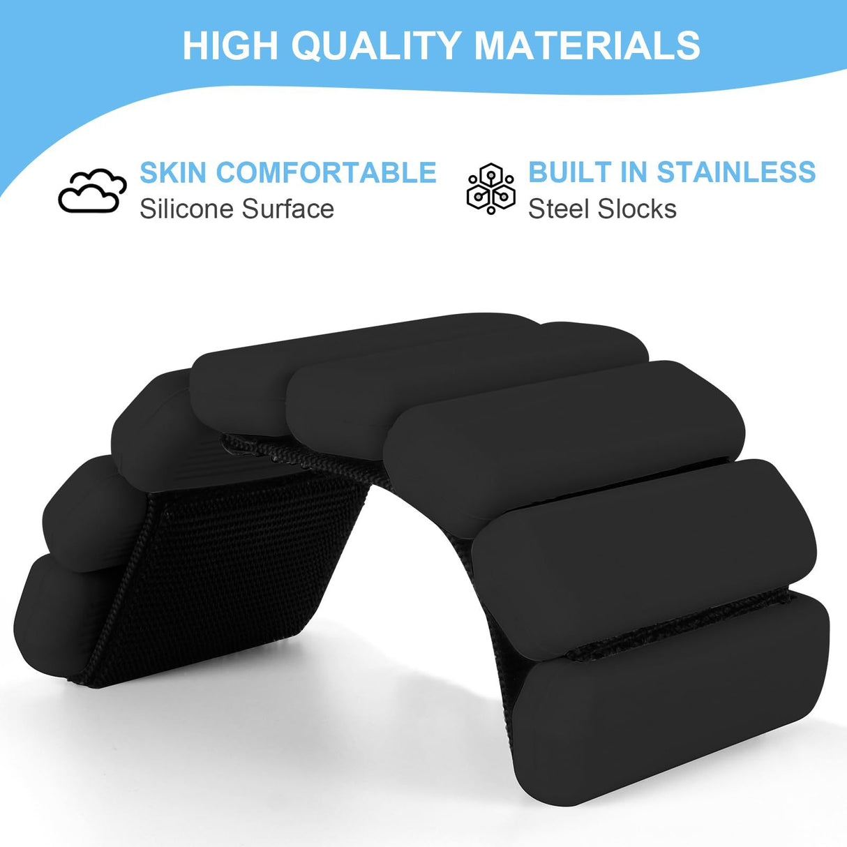 Black Adjustable Silicone Wrist & Ankle Weights - 2lb Pair (900g) | Comfortable Fitness Resistance Bands for Workout, Running, Training