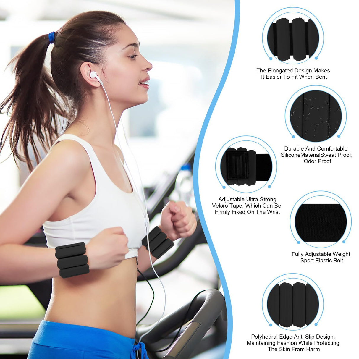 Grey Adjustable Silicone Wrist & Ankle Weights - 2lb Pair (900g) | Comfortable Fitness Resistance Bands for Workout, Running, Training