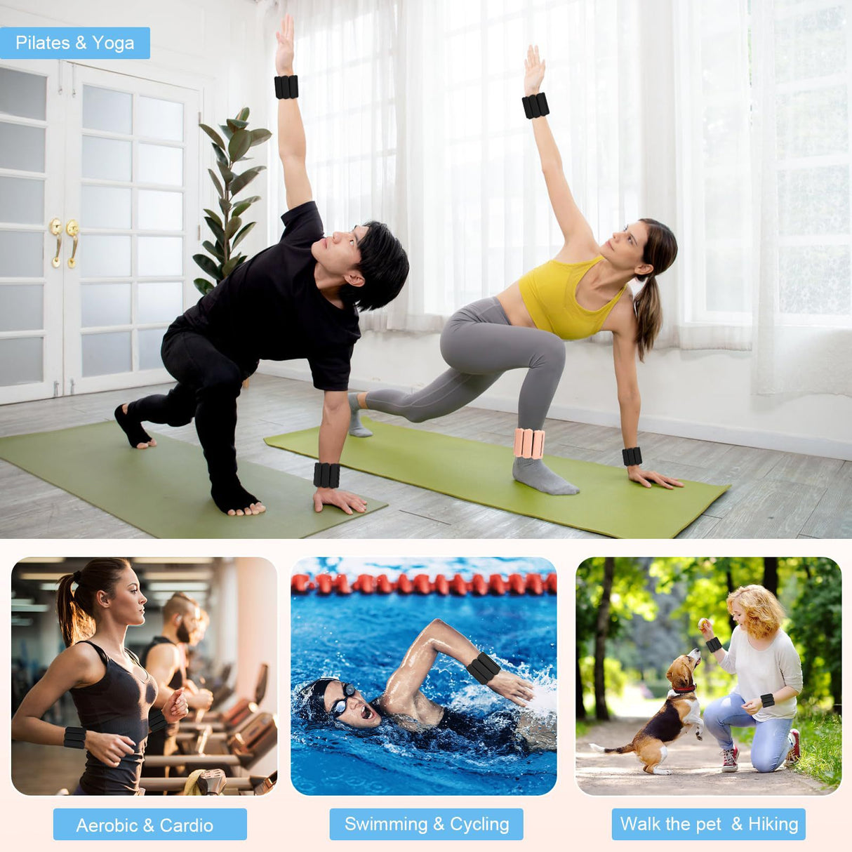 Grey Adjustable Silicone Wrist & Ankle Weights - 2lb Pair (900g) | Comfortable Fitness Resistance Bands for Workout, Running, Training