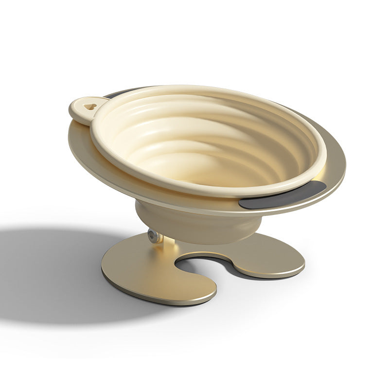 Yellow Foldable Elevated Pet Bowl Set - Tilted Ergonomic Cat Feeder with Aluminum Stand & Silicone Bowl