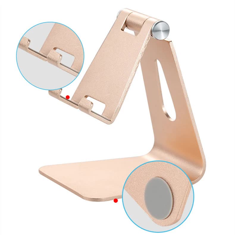 2 Pcs Gold Foldable Aluminum Alloy Phone & Tablet Stand - Adjustable Portable Desktop Holder
