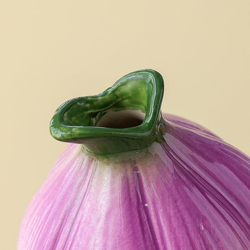 2 Pcs Purple Creative Onion-Shaped Ceramic Vase for Hydroponic Plants - Cute INS Style Floral Decor for Living Room or Office