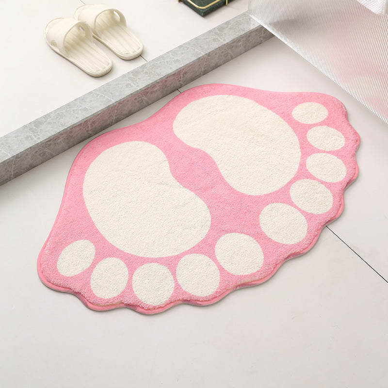 2 Pcs Pink And White Foot-Shaped Plush Bath Mat - Non-Slip Absorbent Bathroom Rug for Bedroom and Doorway (50x80cm)