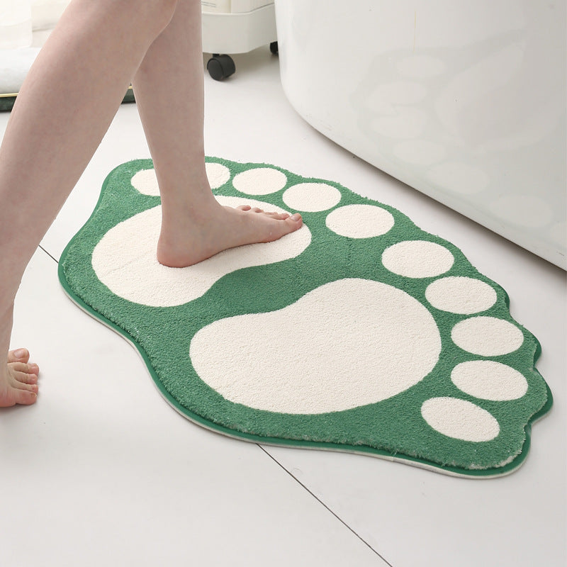 2 Pcs Light Green And White Foot-Shaped Plush Bath Mat - Non-Slip Absorbent Bathroom Rug for Bedroom and Doorway (50x80cm)