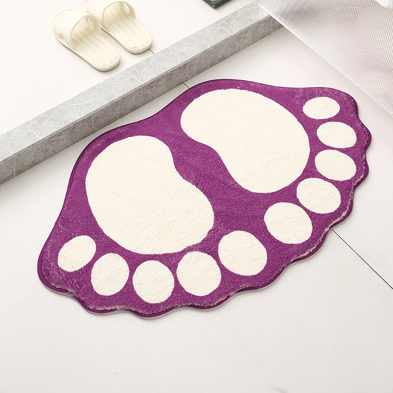 2 Pcs Purple And White Foot-Shaped Plush Bath Mat - Non-Slip Absorbent Bathroom Rug for Bedroom and Doorway (50x80cm)