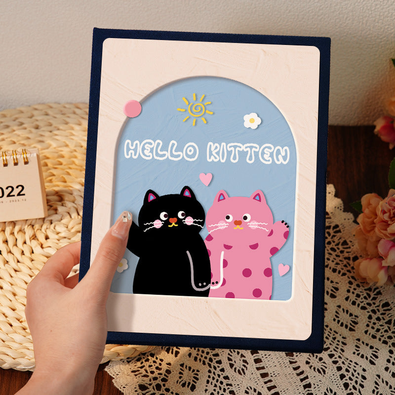 Cover 4 Colorful 7-Inch 100-Photo Cartoon Cat Album - Large Capacity Family Photo Storage Book with Suede and Crystal Cover