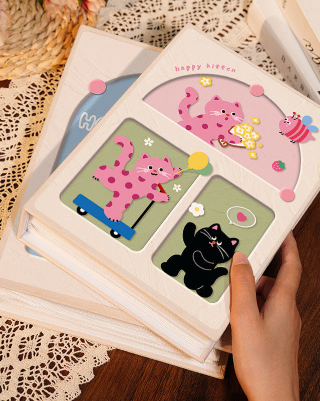 Cover 4 Colorful 7-Inch 100-Photo Cartoon Cat Album - Large Capacity Family Photo Storage Book with Suede and Crystal Cover