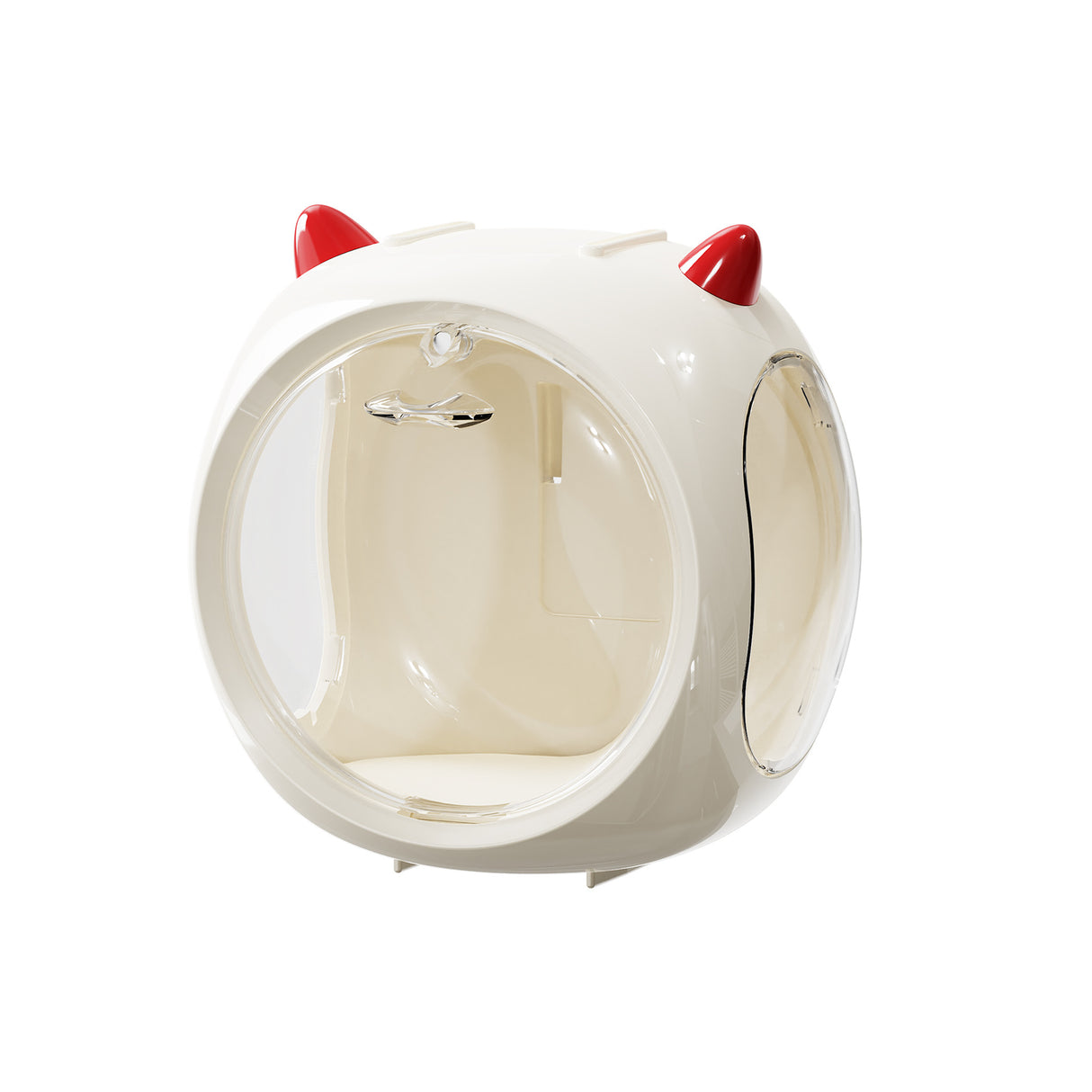 Beige And Red Horn Acrylic Blind Box Display Case - Transparent Dustproof Storage for Figures and Collectibles(The model is a shooting prop and is not included)