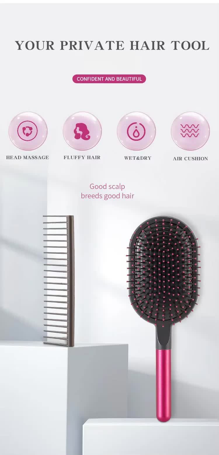 Blue Air Cushion Massage Paddle Brush & Wide Tooth Comb Set - Gentle Detangling for All Hair Types