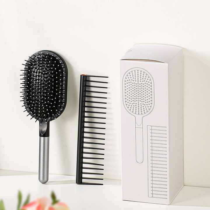 Champagne Air Cushion Massage Paddle Brush & Wide Tooth Comb Set - Gentle Detangling for All Hair Types