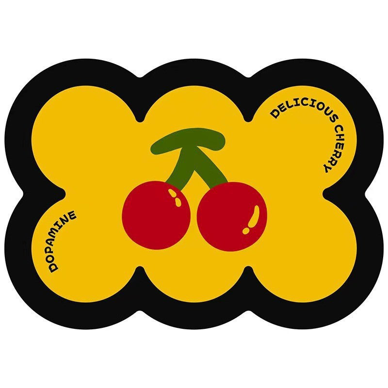 Style 10 Yellow,Black And Red Cherry Pattern Absorbent Diatomaceous Earth Pet Feeding Mat - Non-Slip & Quick Dry Placemat (50x80cm)