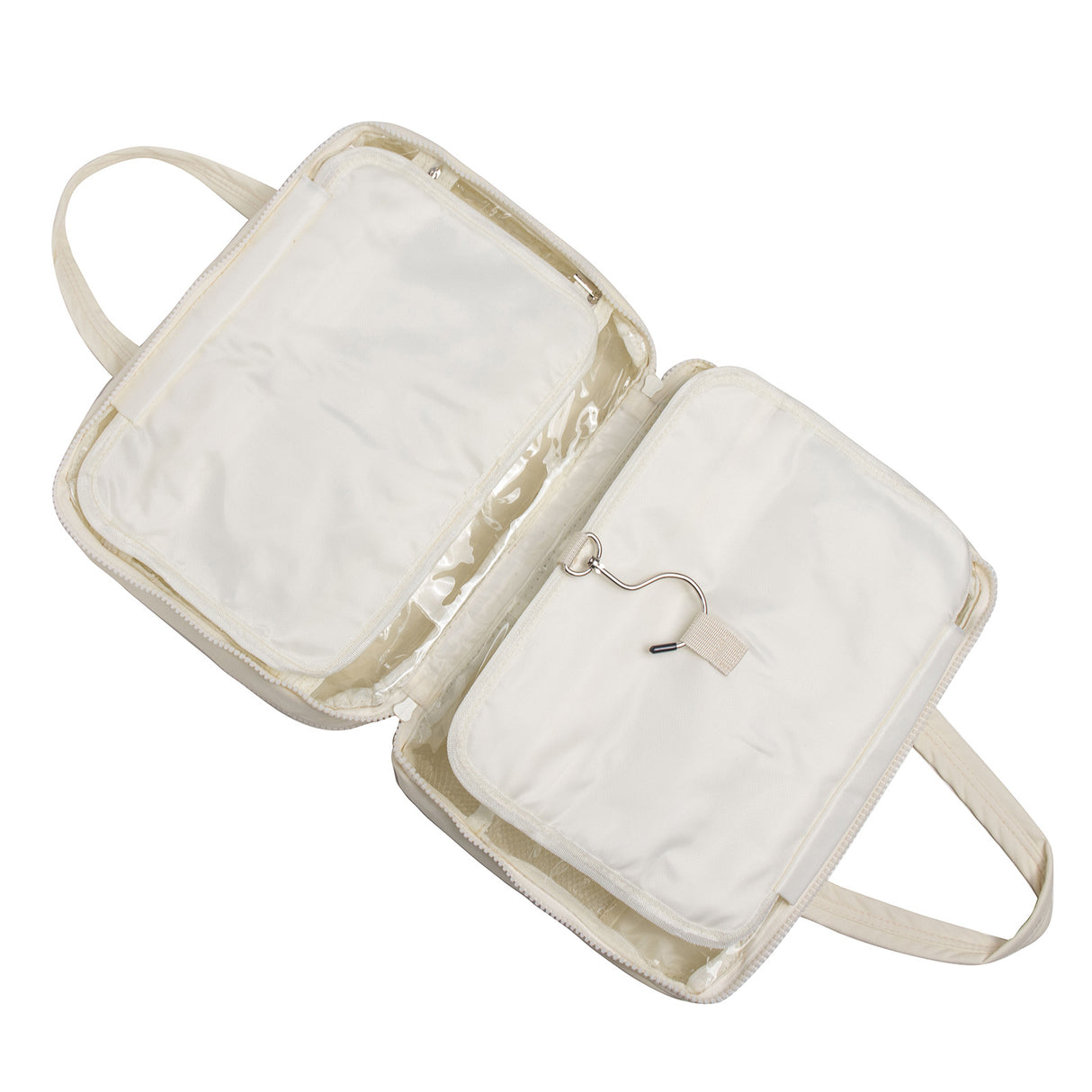 Size L Beige Quilted Hanging Toiletry Bag with Jewelry Organizer - Travel Cosmetic Case(31*12*23)