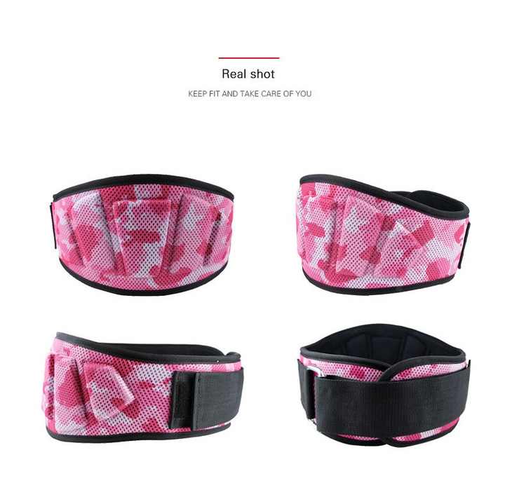 Size M Pink Camouflage Camo Weightlifting Belt - EVA Nylon Gym Belt for Squats, Deadlifts & Lumbar Support