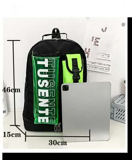 Green And Black Stylish Sports Backpack with Contrast Pockets - Unisex Gym Bag for Badminton & Tennis