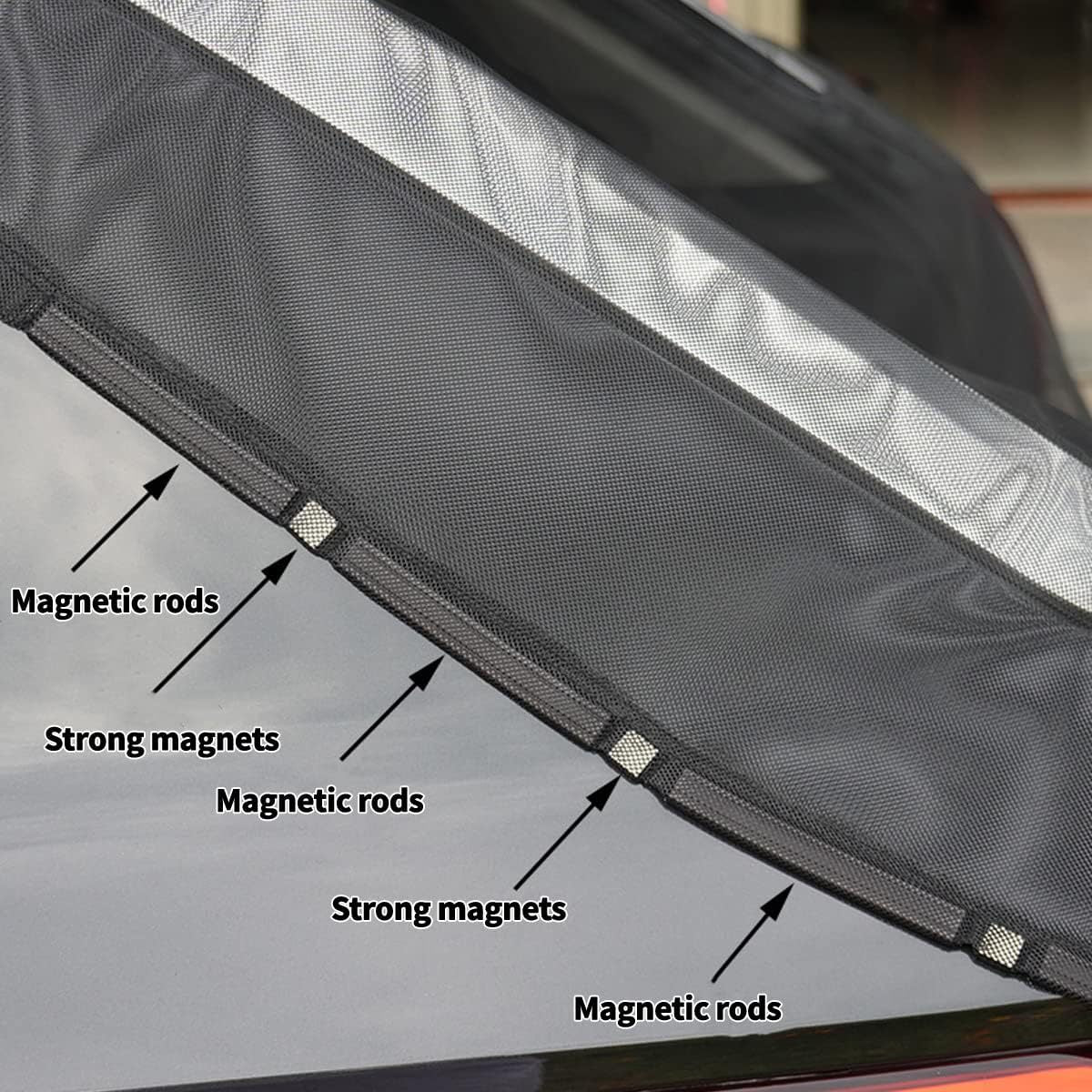 Size L Black Magnetic Car Window Sun Shade Screens & SUV Tailgate Mosquito Net Set - Breathable Bug Protection