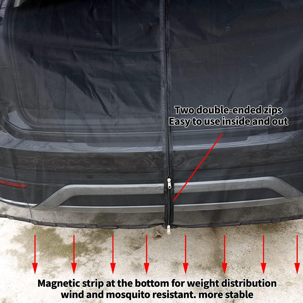 Size L Black Magnetic Car Window Sun Shade Screens & SUV Tailgate Mosquito Net Set - Breathable Bug Protection