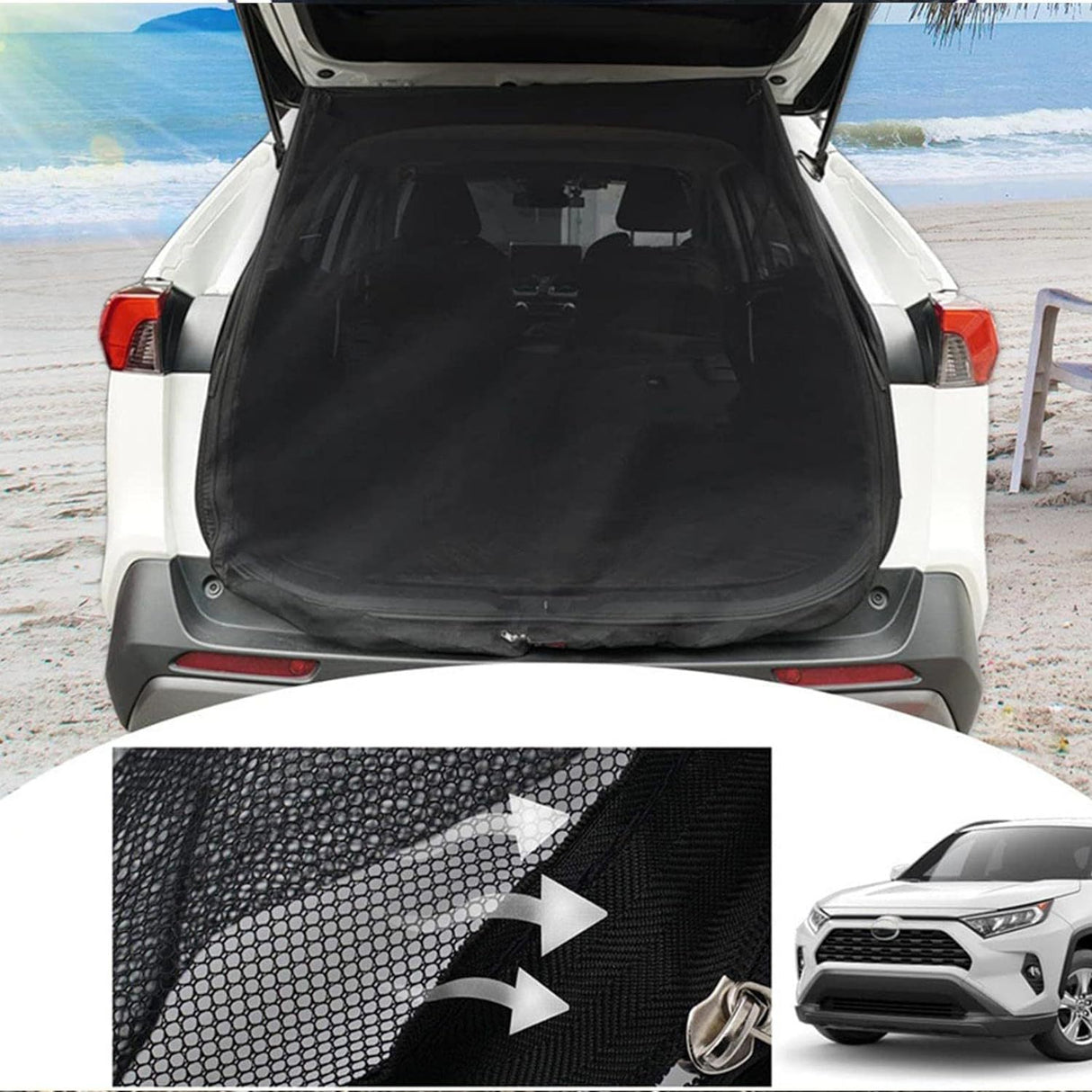 Size XL Black Tailgate Mosquito Net Screen - Magnetic Bug Protection for Boot Opening